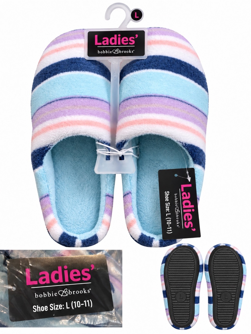 Bobbie Brooks Ladies' Plush Scuff Slippers,Plush NWT Size Large💜🩵🩷💙